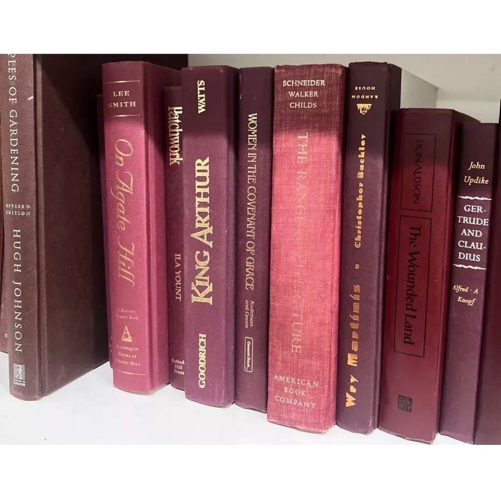 Lot of 5 Vintage Hardcover Books Shelf Staging Maroon Old Decor